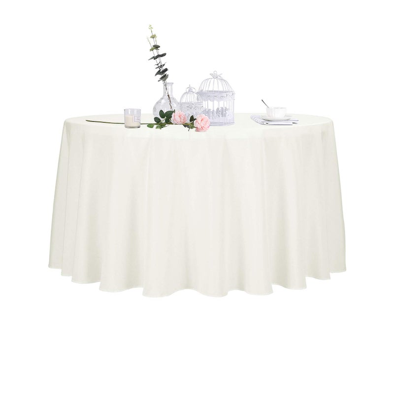 Ascoza 2pack 108 Inch Ivory Round Tablecloth in Polyester Fabric for Wedding/Banquet/Restaurant/Parties - Image 1